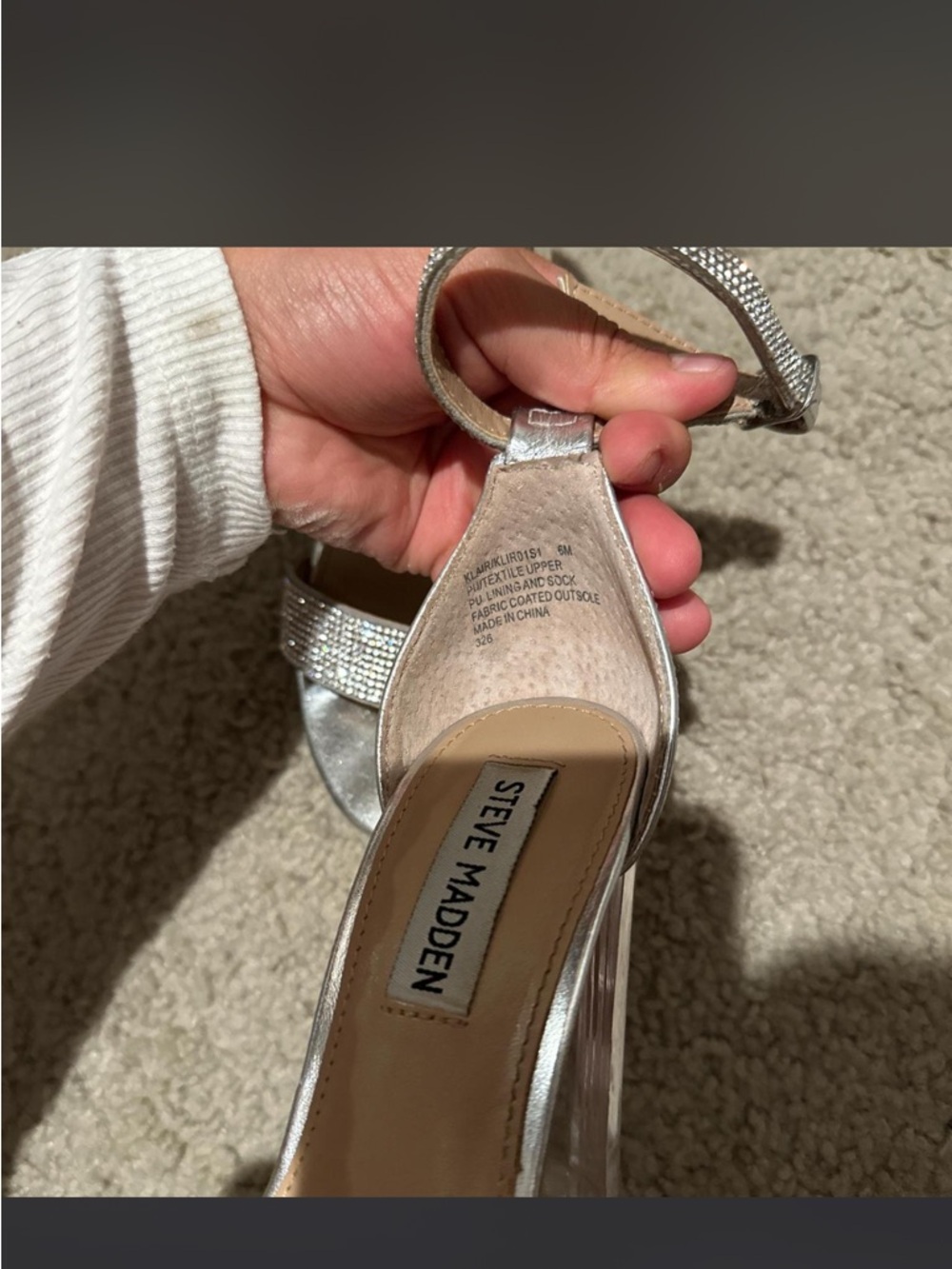 Steve Madden Silver Rhinestone Block-Heel Sandals - Picture 6 of 6